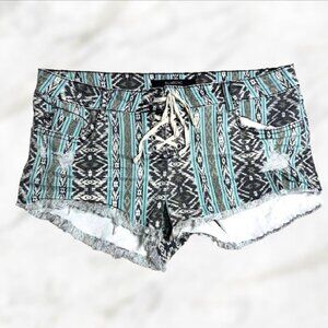 Billabong Lite Hearted Tribal Print Denim‎ Blue Black White Shorts size 29